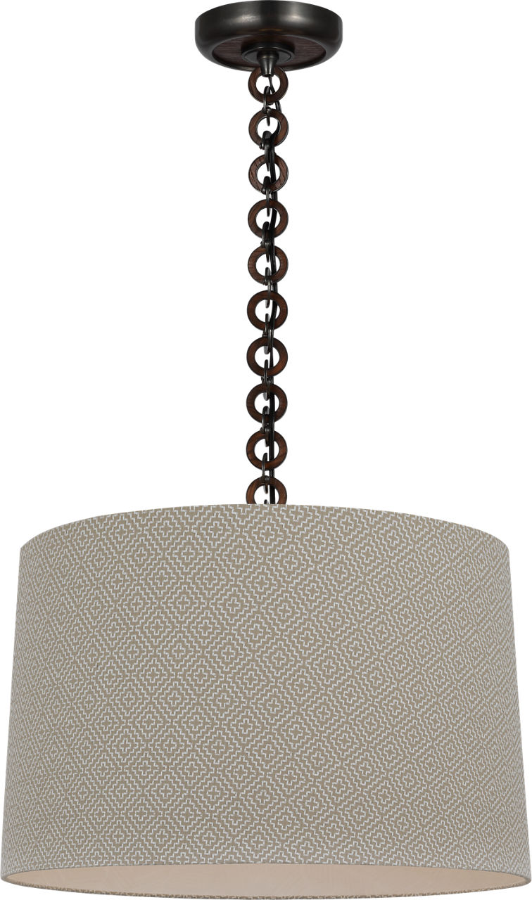 Evelyn 19" Hanging Shade in Bronze and Natural Oak with Schumacher Dove Soho Weave Shade