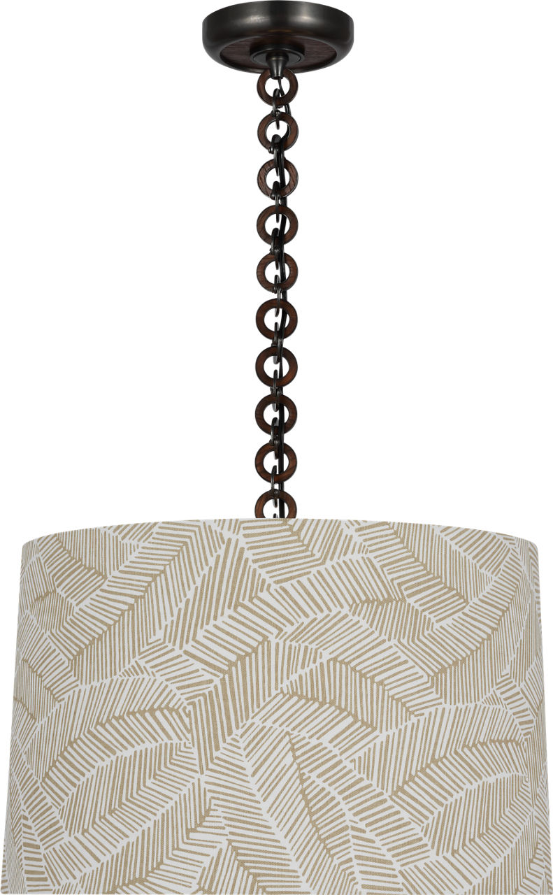 Evelyn 19" Hanging Shade in Bronze and Natural Oak with Schumacher Taupe Abstract Leaf Shade
