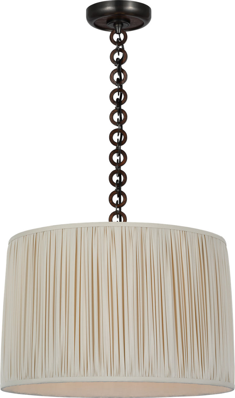 Evelyn 19" Hanging Shade in Bronze and Natural Oak with Champagne Silk Pleated Shade