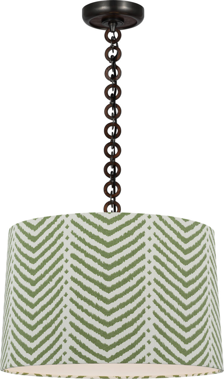 Evelyn 19" Hanging Shade in Bronze and Natural Oak with Schumacher Verde La Jolla Shade