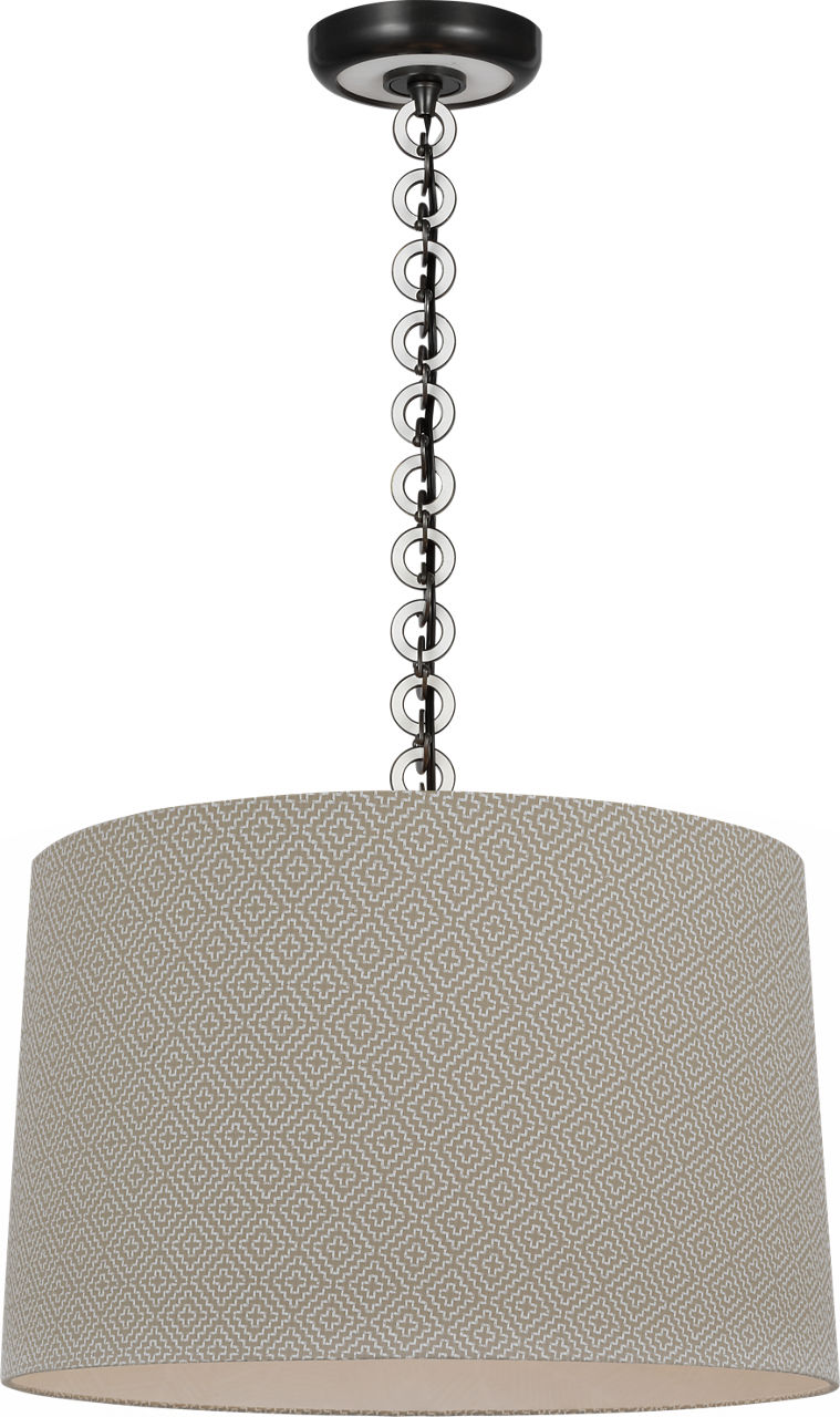 Evelyn 19" Hanging Shade in Bronze and White Oak with Schumacher Dove Soho Weave Shade