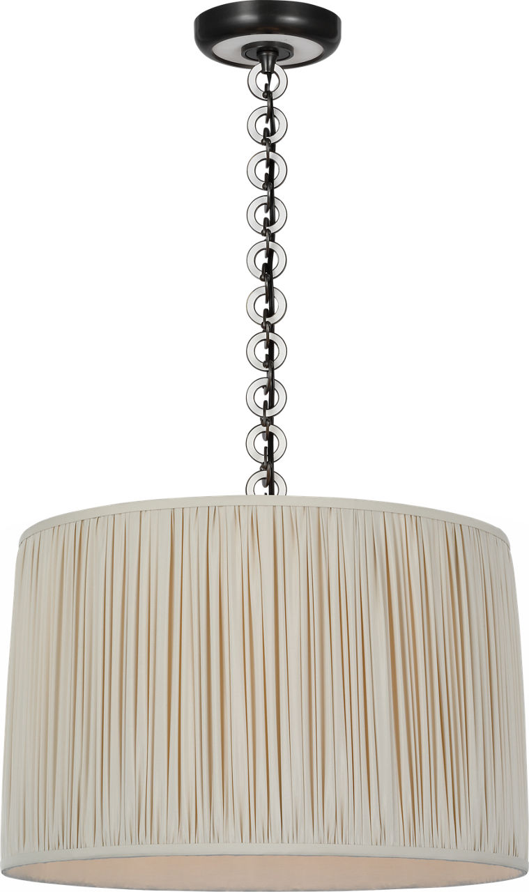 Evelyn 19" Hanging Shade in Bronze and White Oak with Champagne Silk Pleated Shade