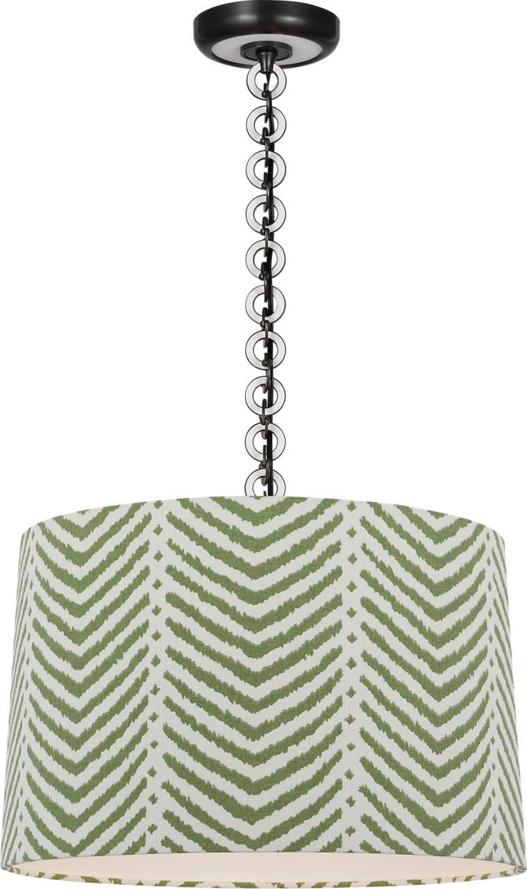 Evelyn 19" Hanging Shade in Bronze and White Oak with Schumacher Verde La Jolla Shade