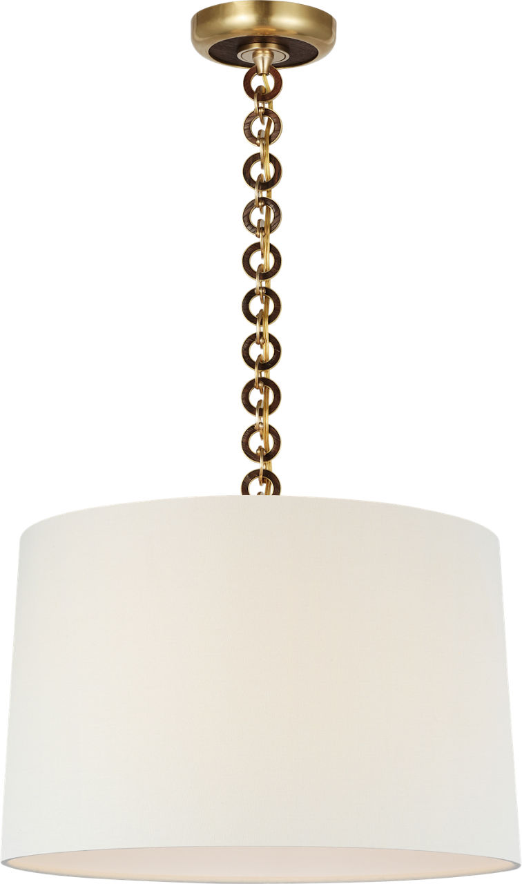 Evelyn 19" Hanging Shade in Hand-Rubbed Antique Brass and Natural Oak with Linen Shade