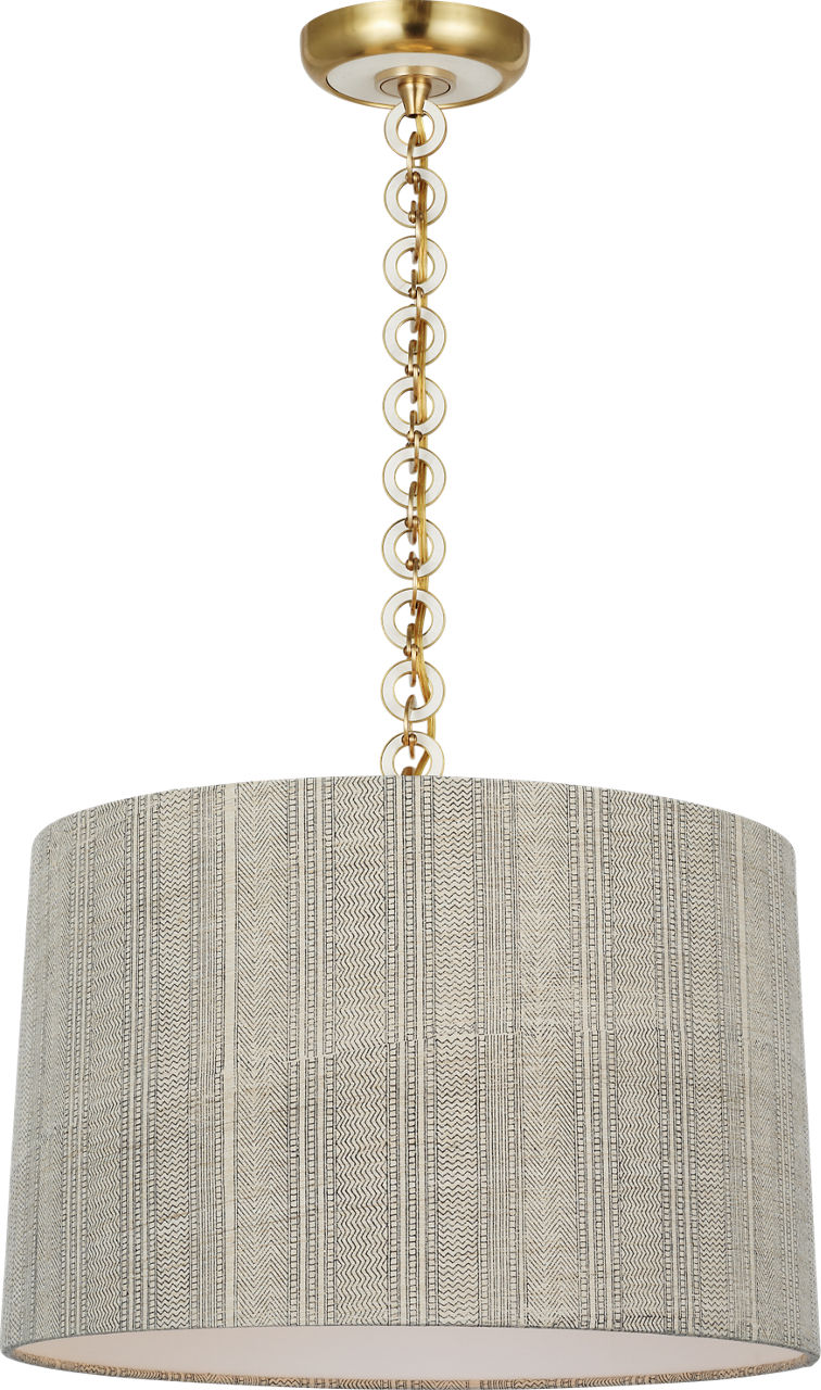 Evelyn 19" Hanging Shade in Hand-Rubbed Antique Brass and White Oak with Schumacher Natural Mohave Shade