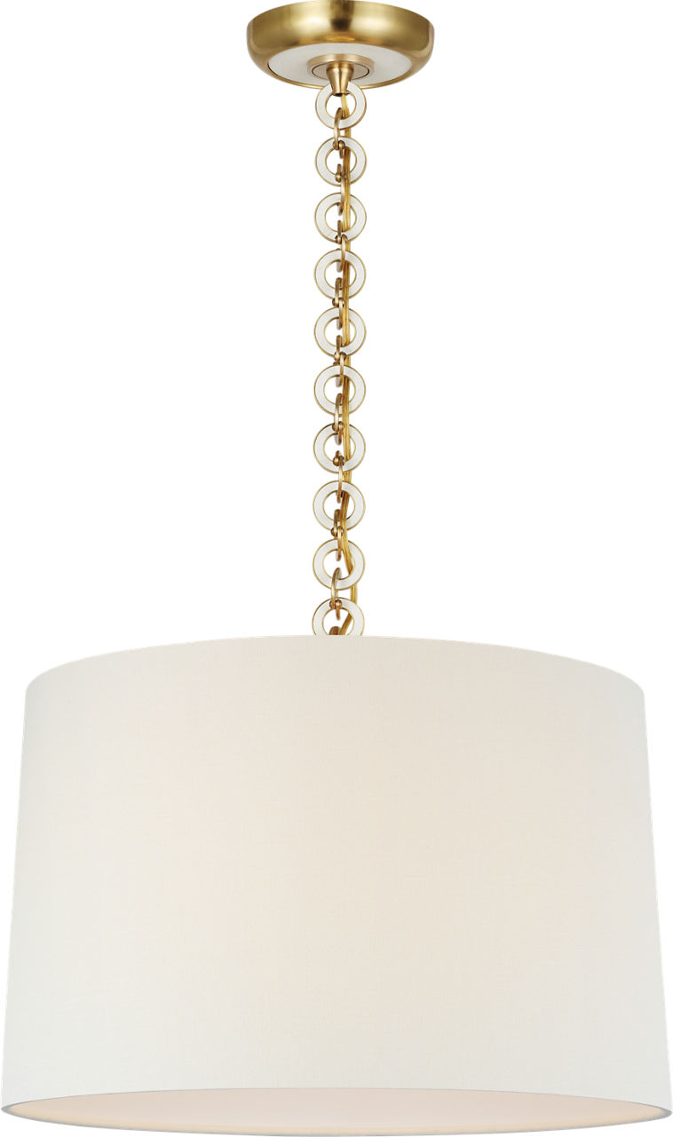 Evelyn 19" Hanging Shade in Hand-Rubbed Antique Brass and White Oak with Linen Shade