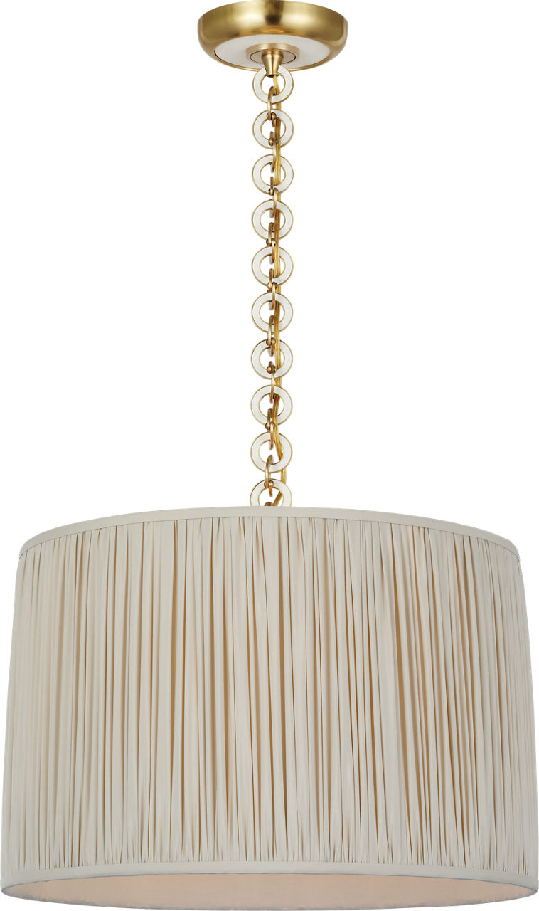 Evelyn 19" Hanging Shade in Hand-Rubbed Antique Brass and White Oak with Champagne Silk Pleated Shade