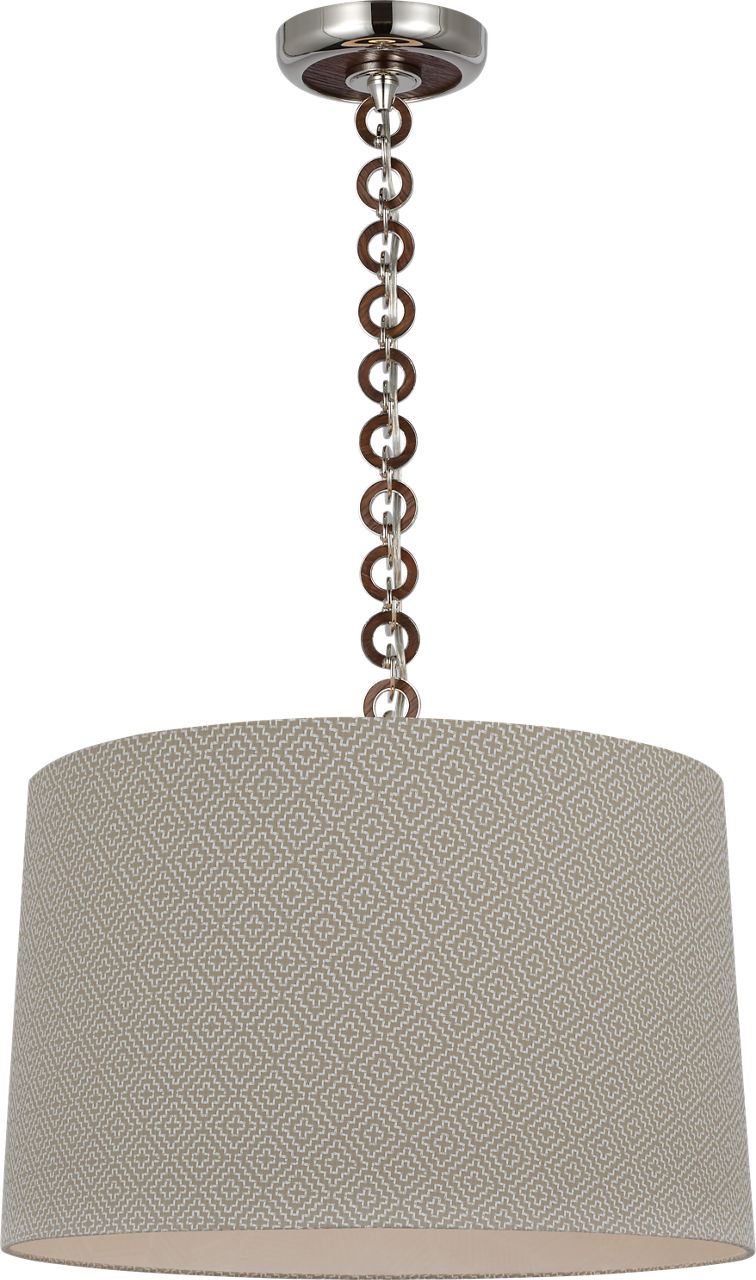 Evelyn 19" Hanging Shade in Polished Nickel and Natural Oak with Schumacher Dove Soho Weave Shade