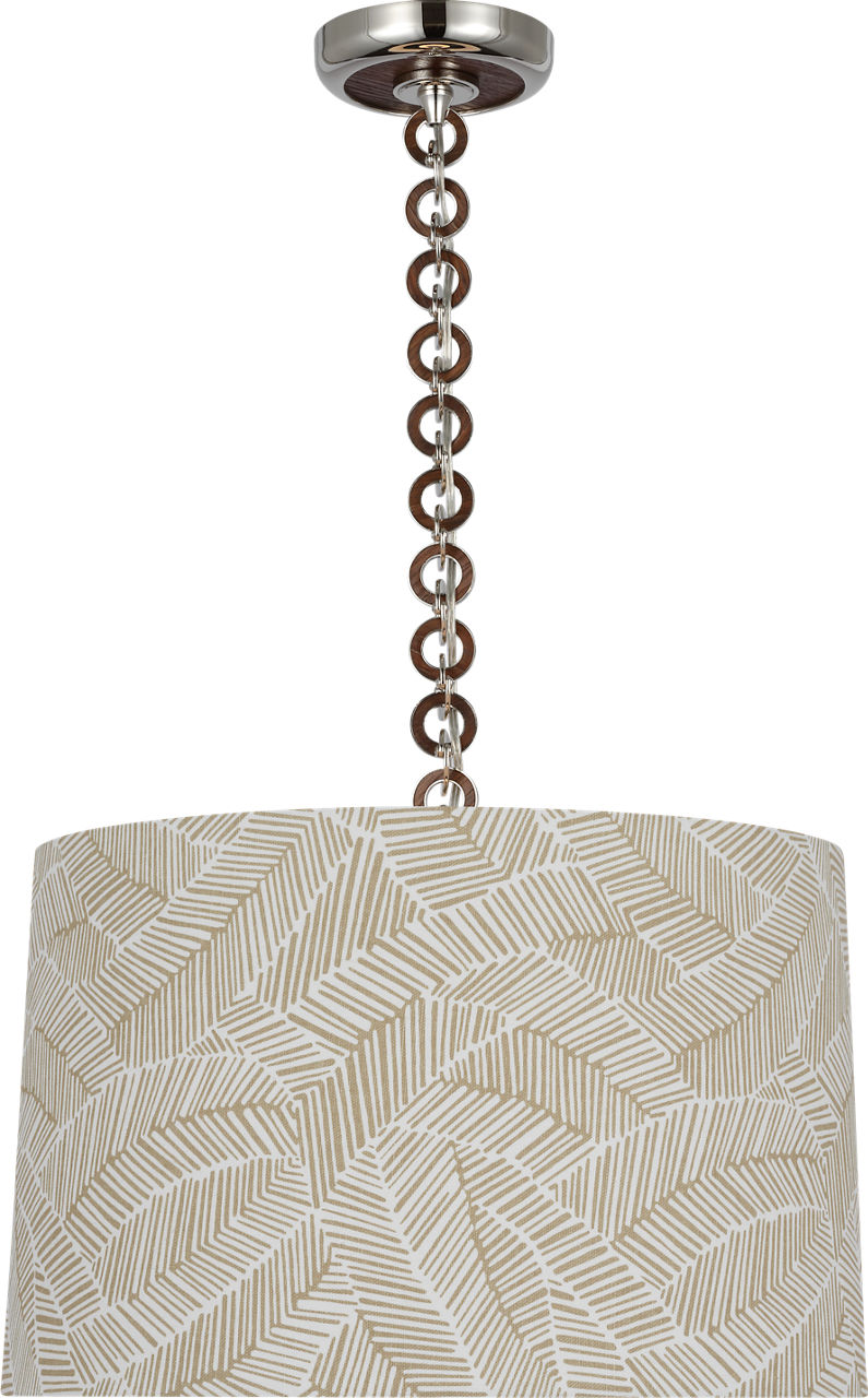 Evelyn 19" Hanging Shade in Polished Nickel and Natural Oak with Schumacher Taupe Abstract Leaf Shade