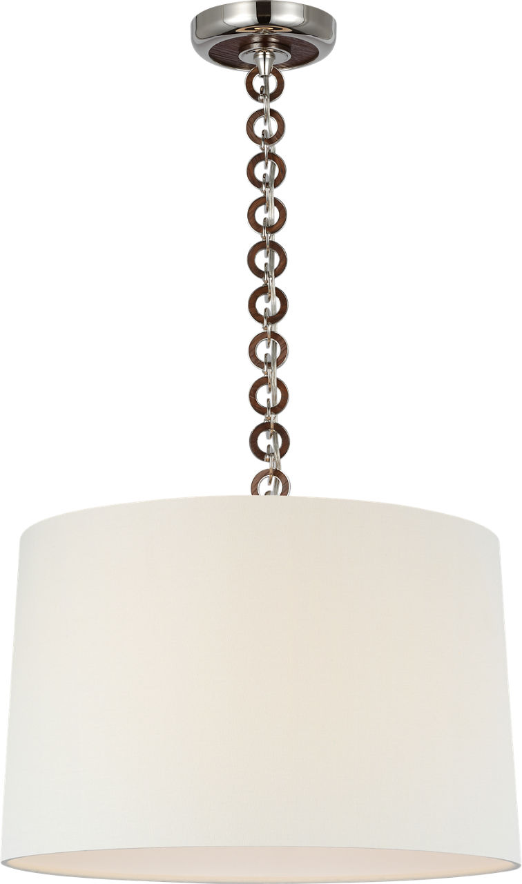 Evelyn 19" Hanging Shade in Polished Nickel and Natural Oak with Linen Shade