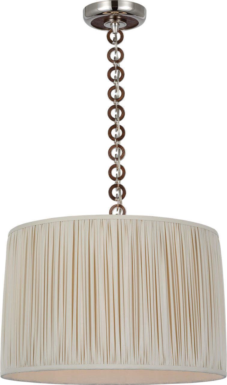 Evelyn 19" Hanging Shade in Polished Nickel and Natural Oak with Champagne Silk Pleated Shade