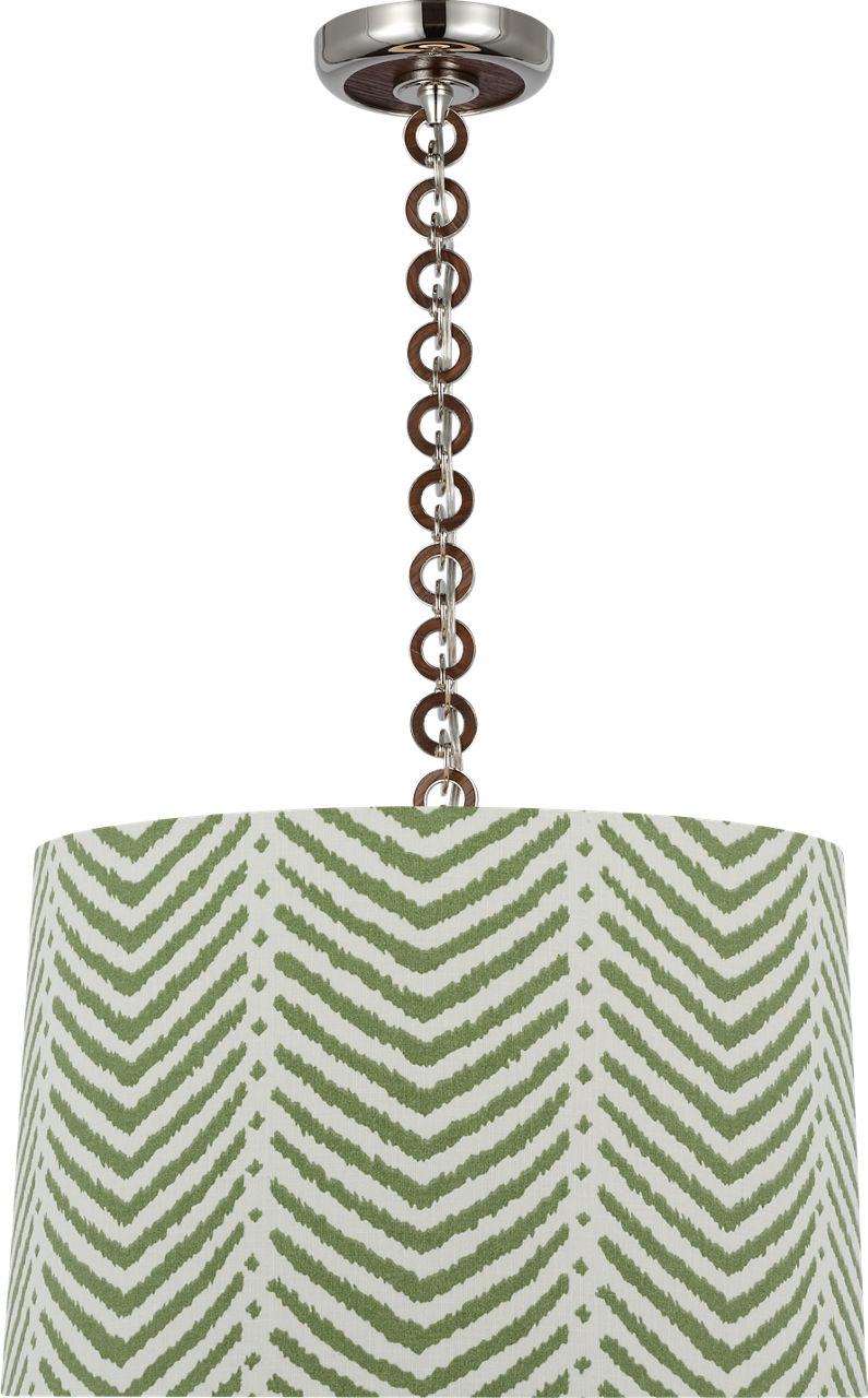 Evelyn 19" Hanging Shade in Polished Nickel and Natural Oak with Schumacher Verde La Jolla Shade