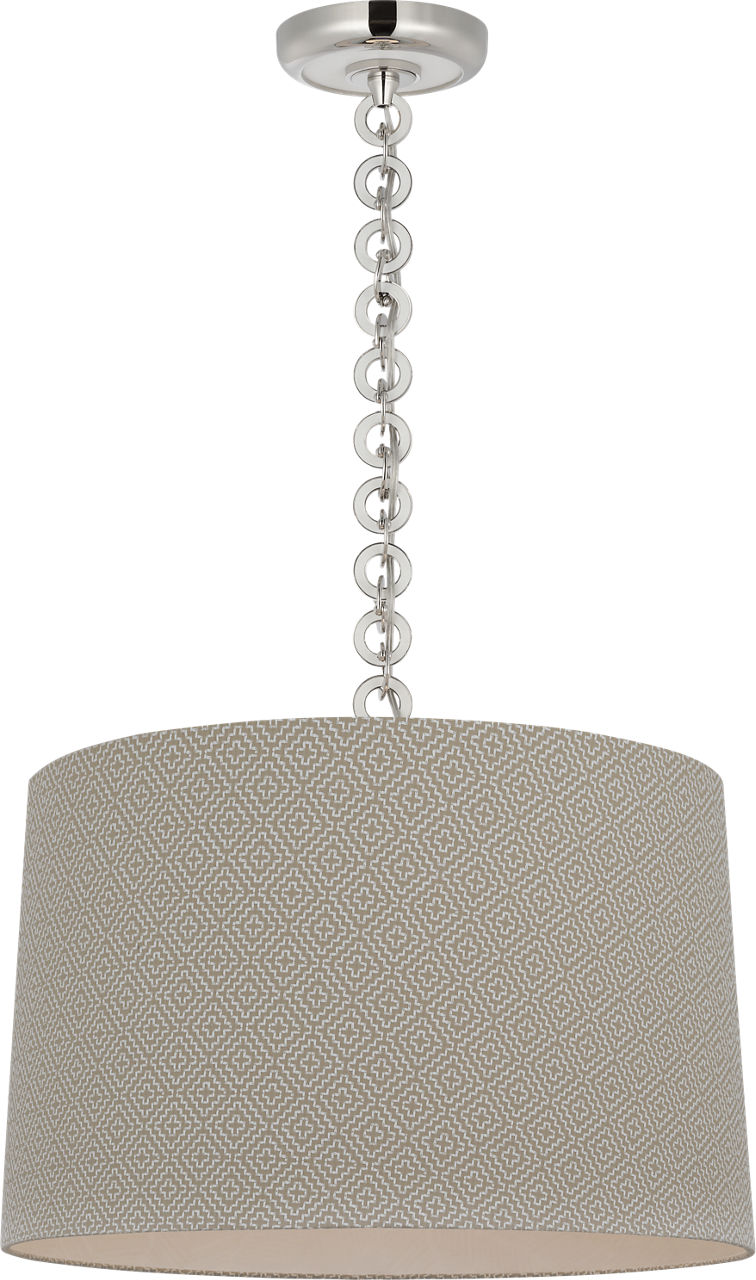 Evelyn 19" Hanging Shade in Polished Nickel and White Oak with Schumacher Dove Soho Weave Shade