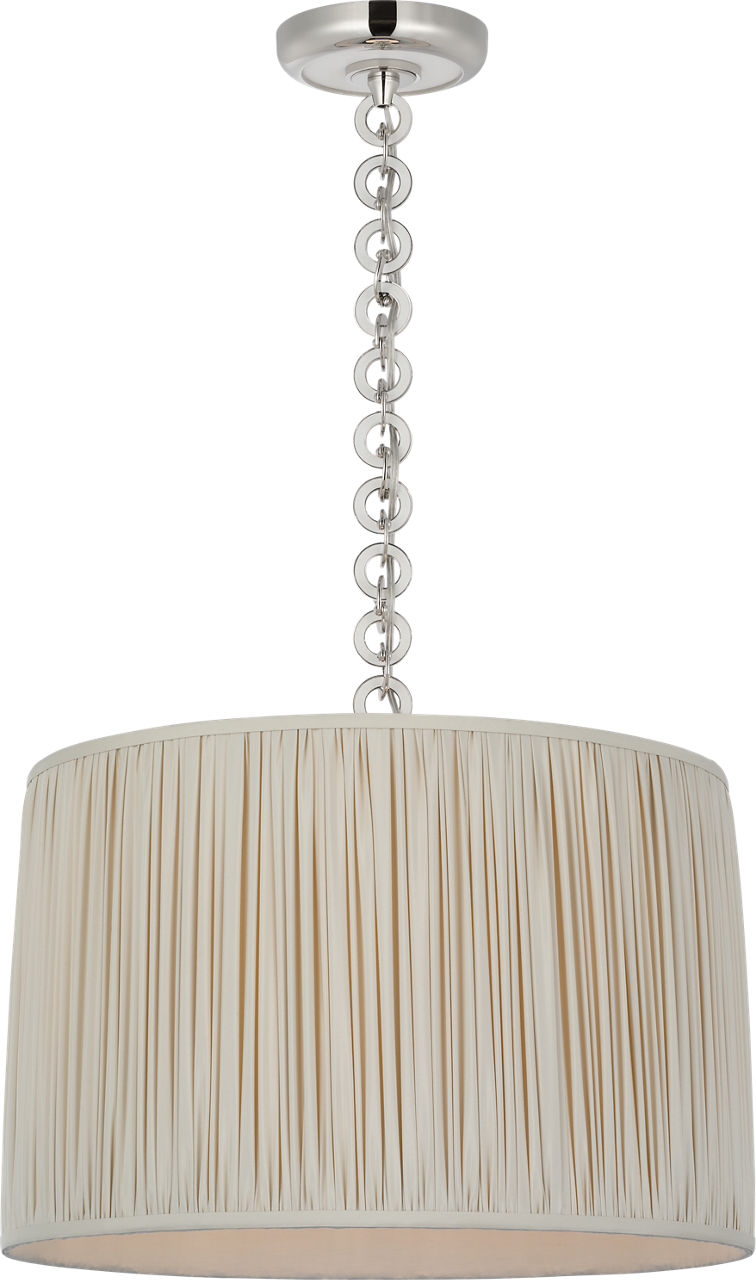 Evelyn 19" Hanging Shade in Polished Nickel and White Oak with Champagne Silk Pleated Shade