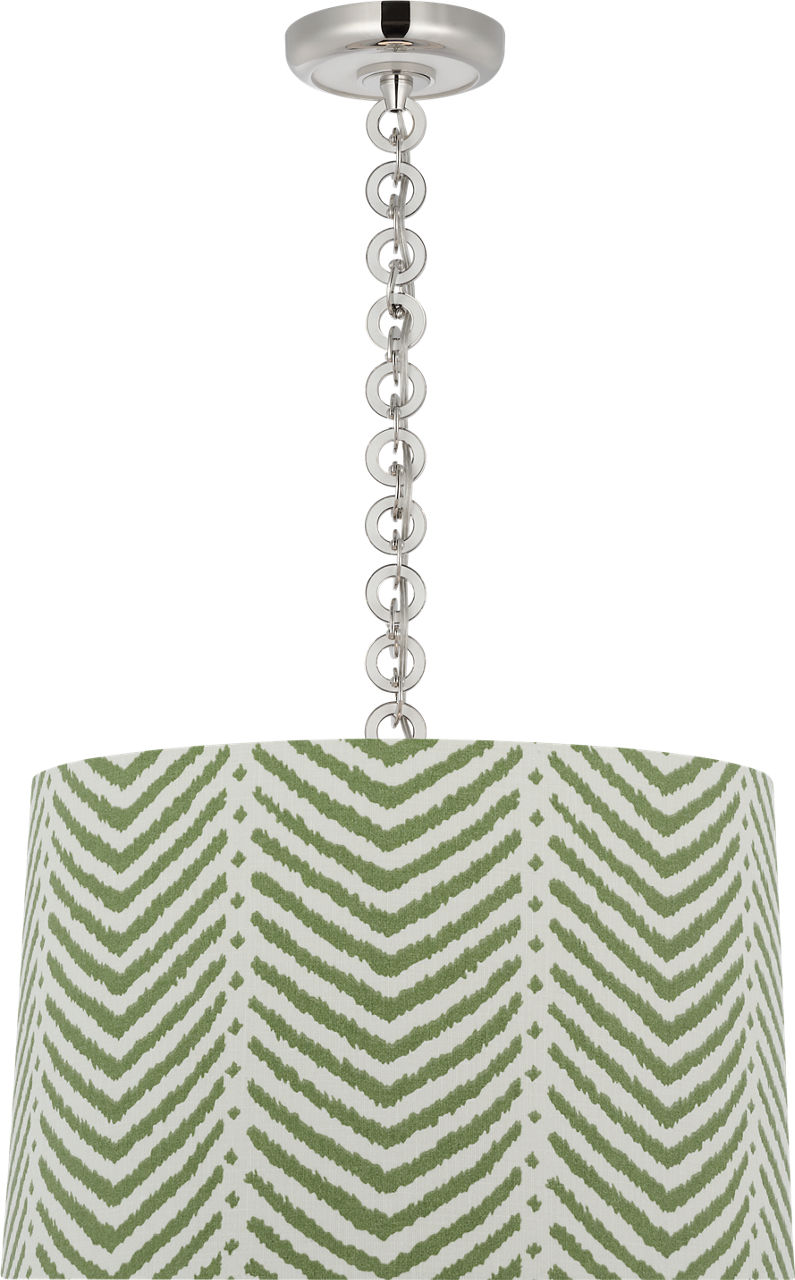 Evelyn 19" Hanging Shade in Polished Nickel and White Oak with Schumacher Verde La Jolla Shade