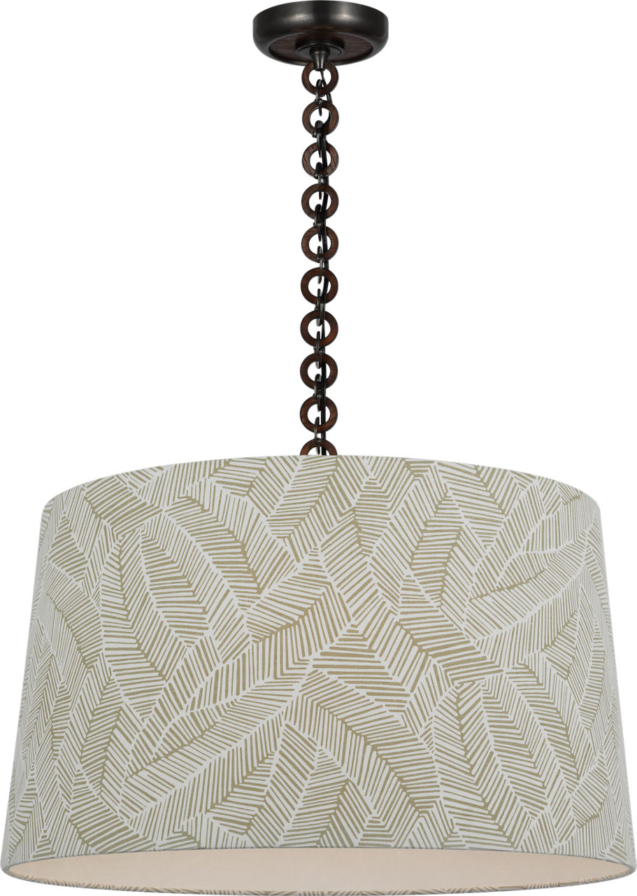 Evelyn 25" Hanging Shade in Bronze and Natural Oak with Schumacher Taupe Abstract Leaf Shade