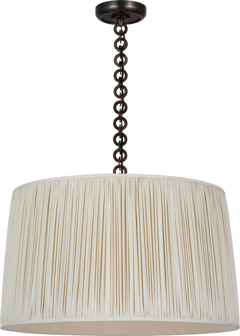 Evelyn 25" Hanging Shade in Bronze and Natural Oak with Champagne Silk Pleated Shade