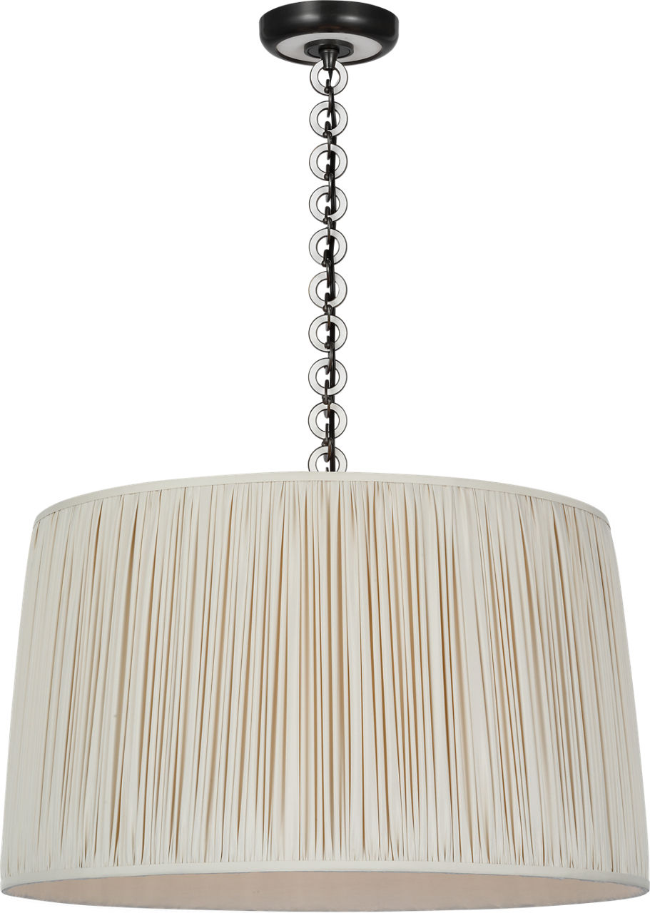 Evelyn 25" Hanging Shade in Bronze and White Oak with Champagne Silk Pleated Shade