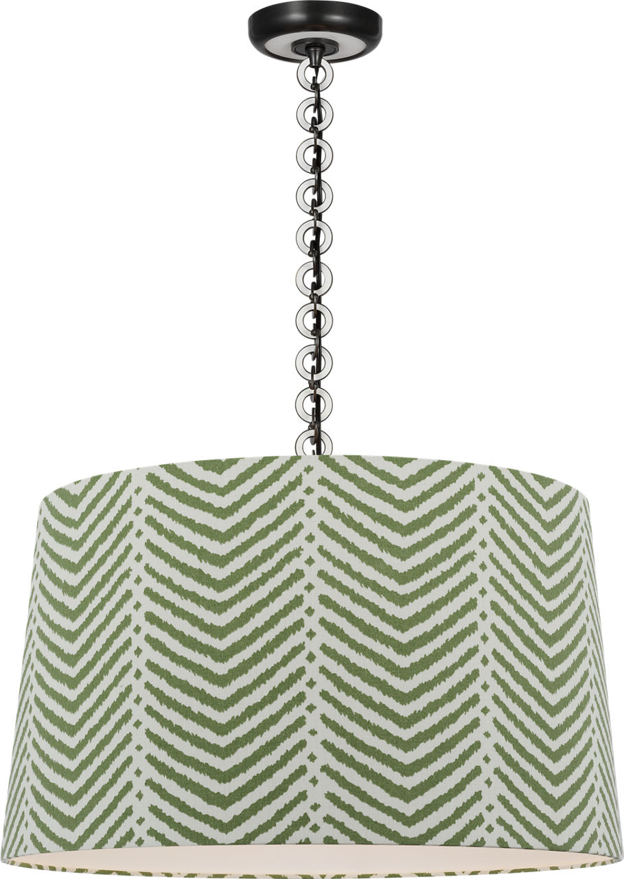 Evelyn 25" Hanging Shade in Bronze and White Oak with Schumacher Verde La Jolla Shade
