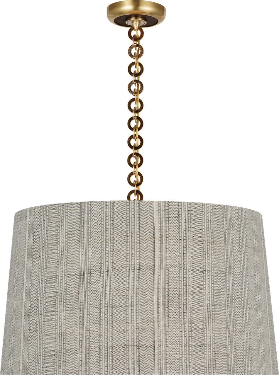 Evelyn 25" Hanging Shade in Hand-Rubbed Antique Brass and Natural Oak with Schumacher Natural Mohave Shade