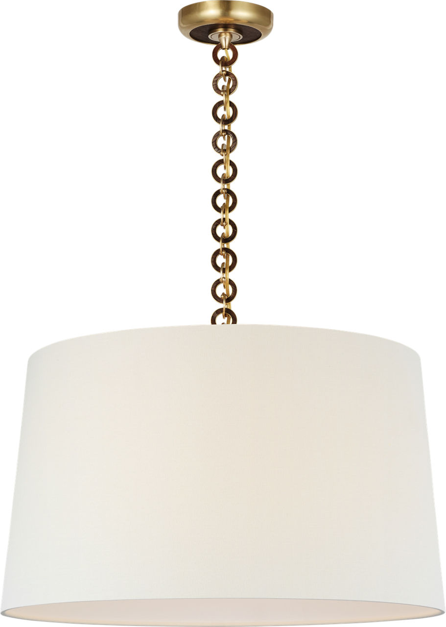 Evelyn 25" Hanging Shade in Hand-Rubbed Antique Brass and Natural Oak with Linen Shade