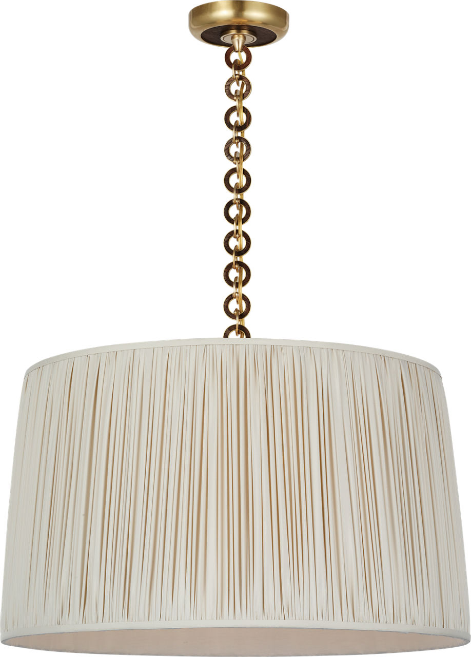 Evelyn 25" Hanging Shade in Hand-Rubbed Antique Brass and Natural Oak with Champagne Silk Pleated Shade