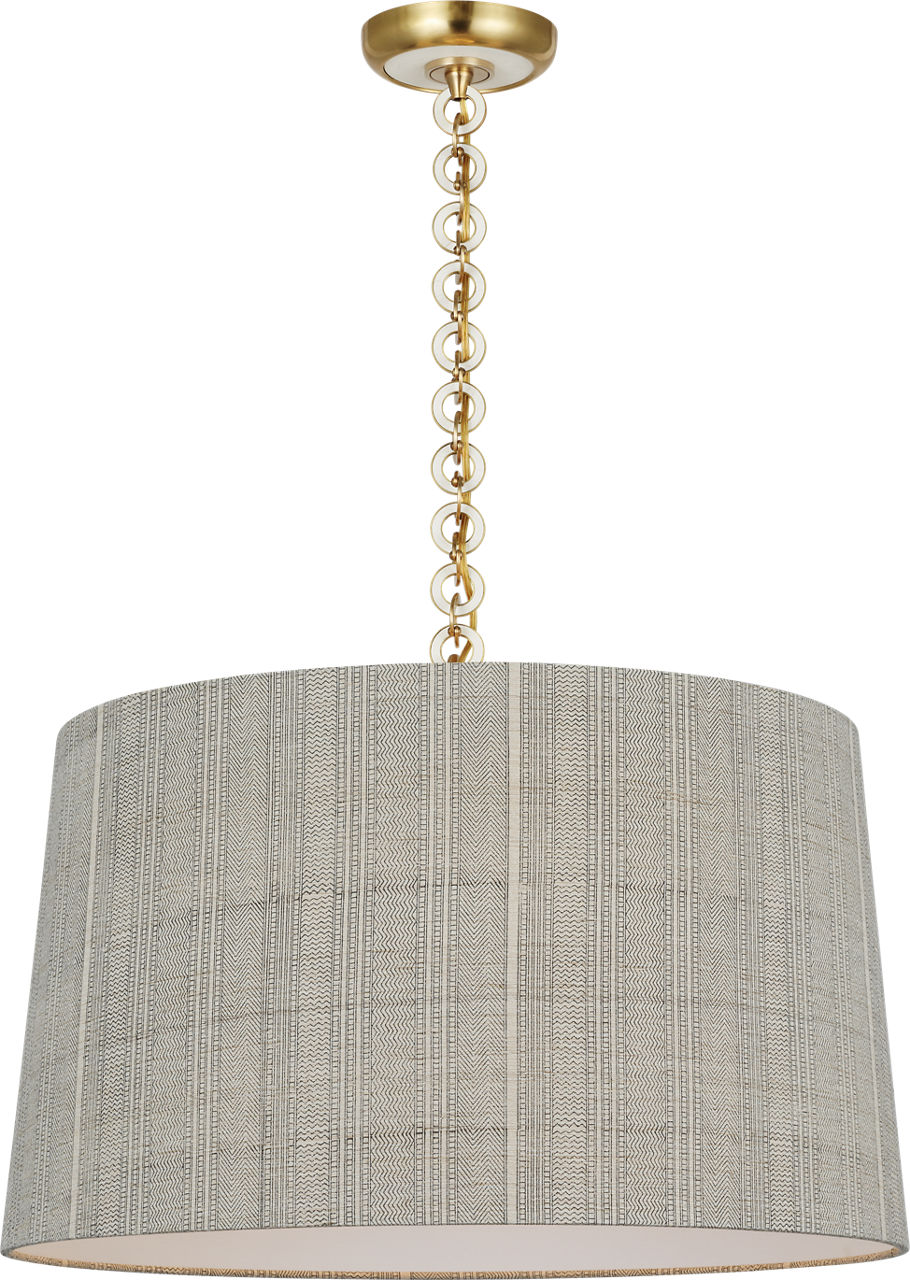 Evelyn 25" Hanging Shade in Hand-Rubbed Antique Brass and White Oak with Schumacher Natural Mohave Shade