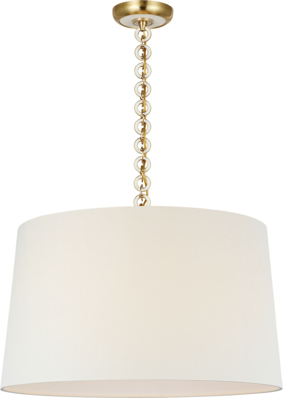 Evelyn 25" Hanging Shade in Hand-Rubbed Antique Brass and White Oak with Linen Shade