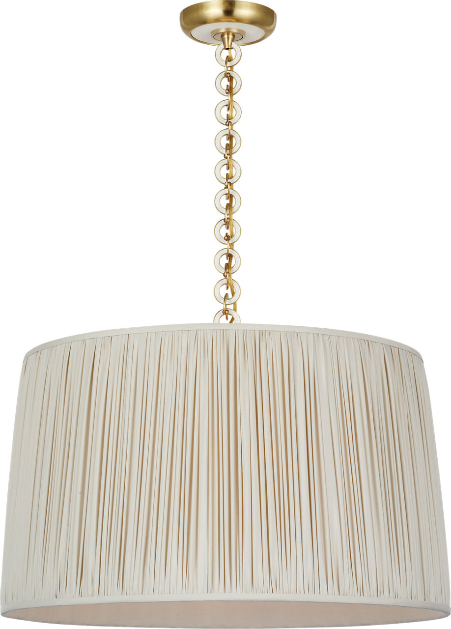 Evelyn 25" Hanging Shade in Hand-Rubbed Antique Brass and White Oak with Champagne Silk Pleated Shade