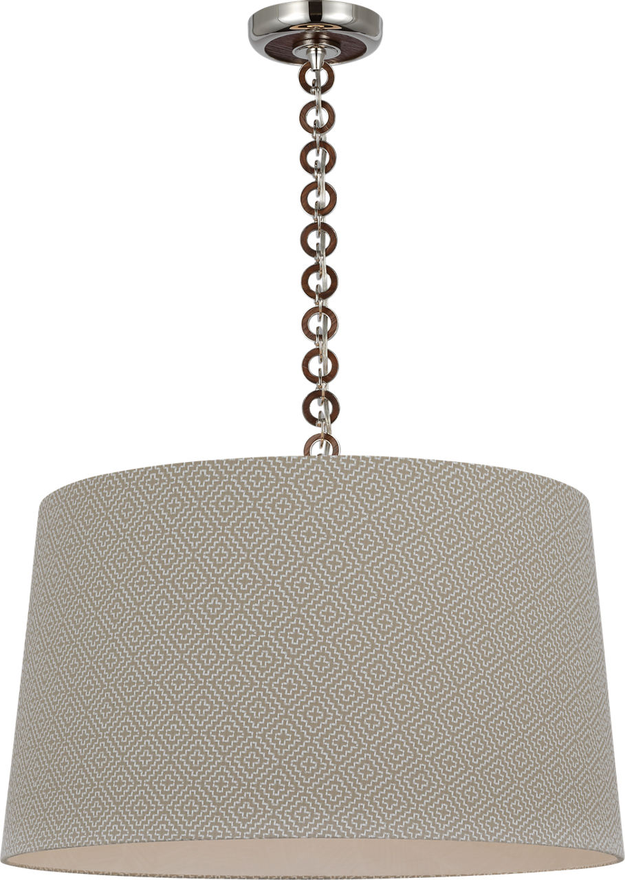 Evelyn 25" Hanging Shade in Polished Nickel and Natural Oak with Schumacher Dove Soho Weave Shade