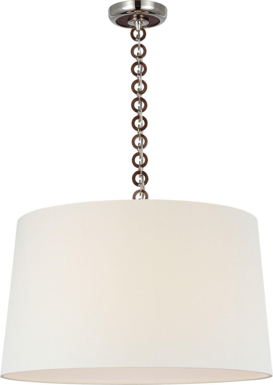 Evelyn 25" Hanging Shade in Polished Nickel and Natural Oak with Linen Shade