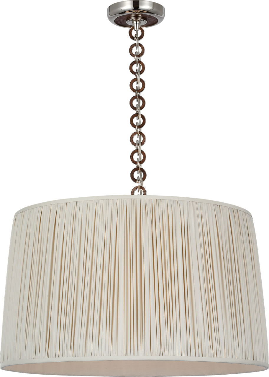Evelyn 25" Hanging Shade in Polished Nickel and Natural Oak with Champagne Silk Pleated Shade
