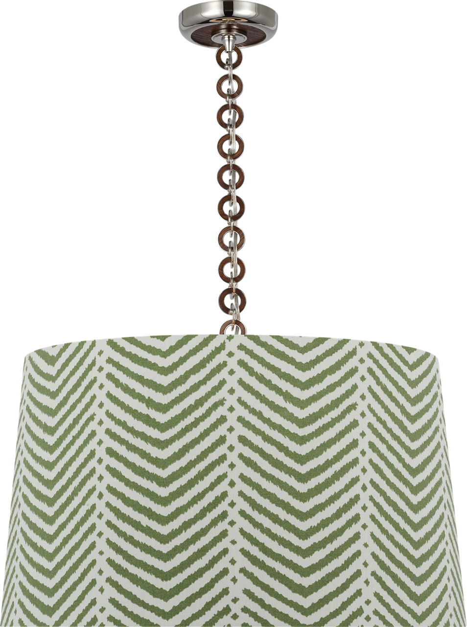 Evelyn 25" Hanging Shade in Polished Nickel and Natural Oak with Schumacher Verde La Jolla Shade