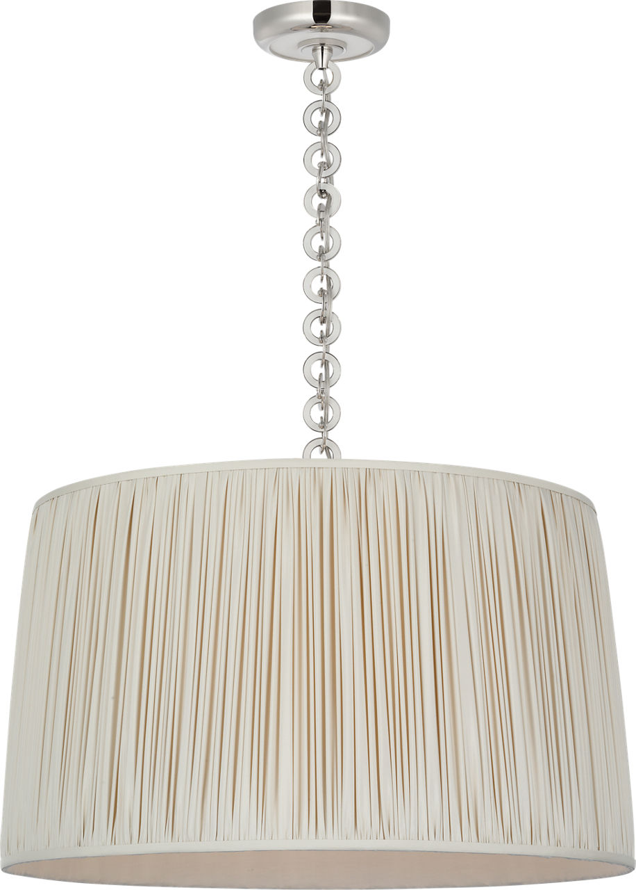 Evelyn 25" Hanging Shade in Polished Nickel and White Oak with Champagne Silk Pleated Shade