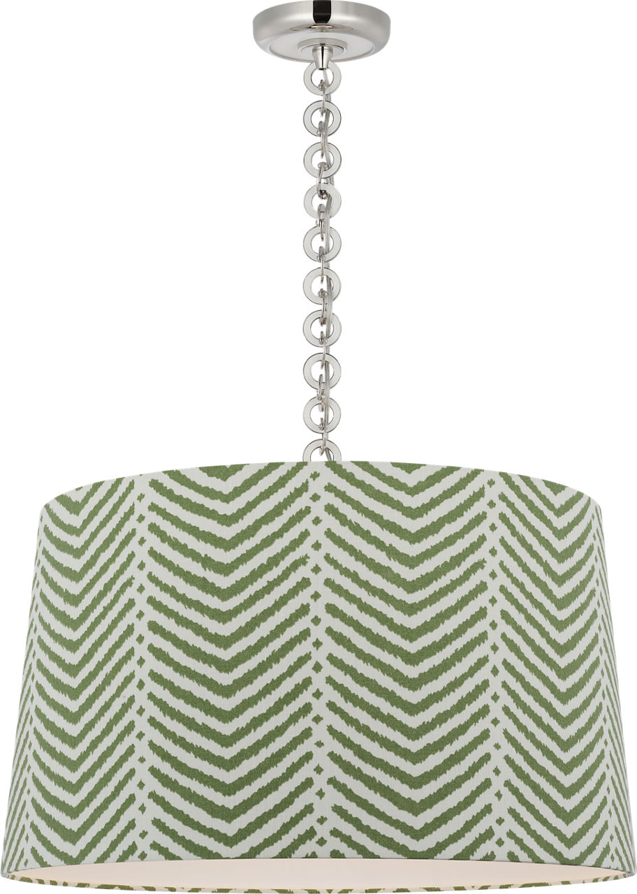 Evelyn 25" Hanging Shade in Polished Nickel and White Oak with Schumacher Verde La Jolla Shade