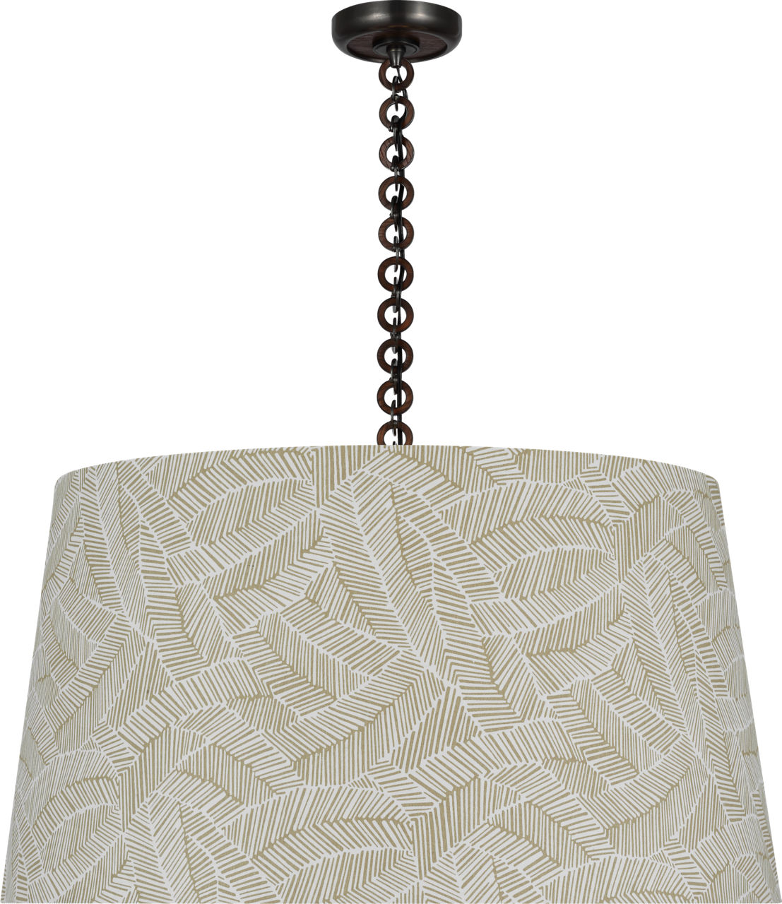 Evelyn 33" Hanging Shade in Bronze and Natural Oak with Schumacher Taupe Abstract Leaf Shade