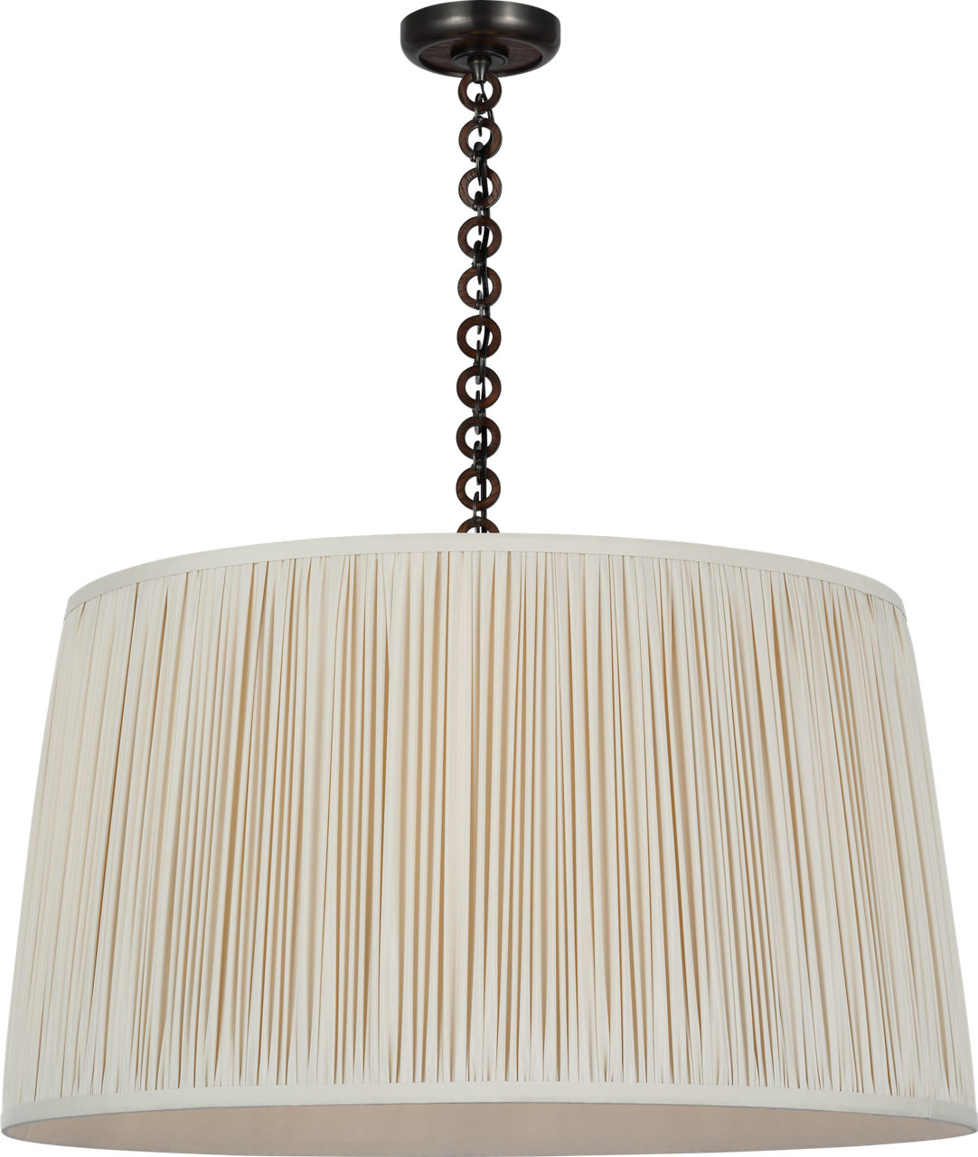 Evelyn 33" Hanging Shade in Bronze and Natural Oak with Champagne Silk Pleated Shade