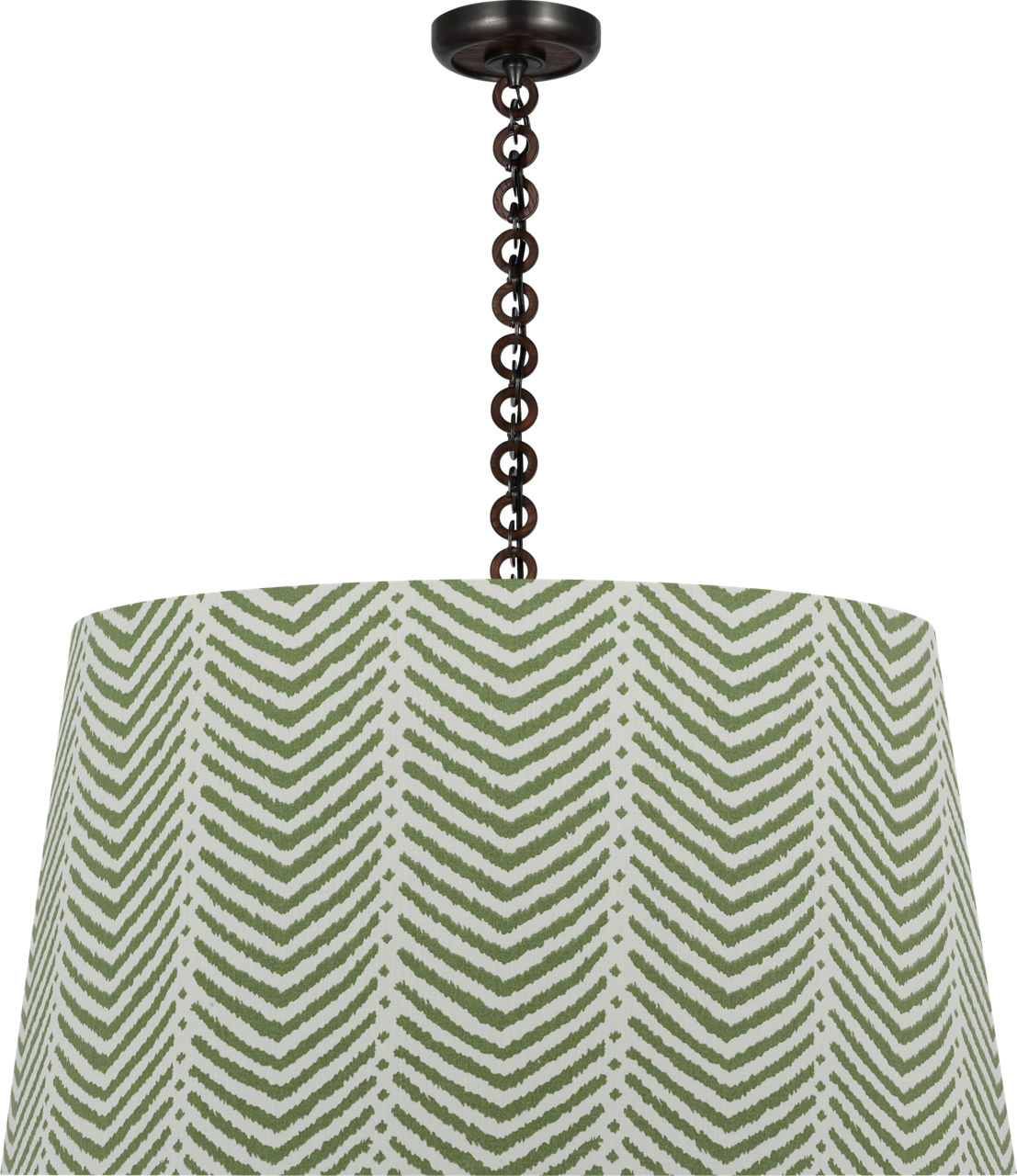 Evelyn 33" Hanging Shade in Bronze and Natural Oak with Schumacher Verde La Jolla Shade