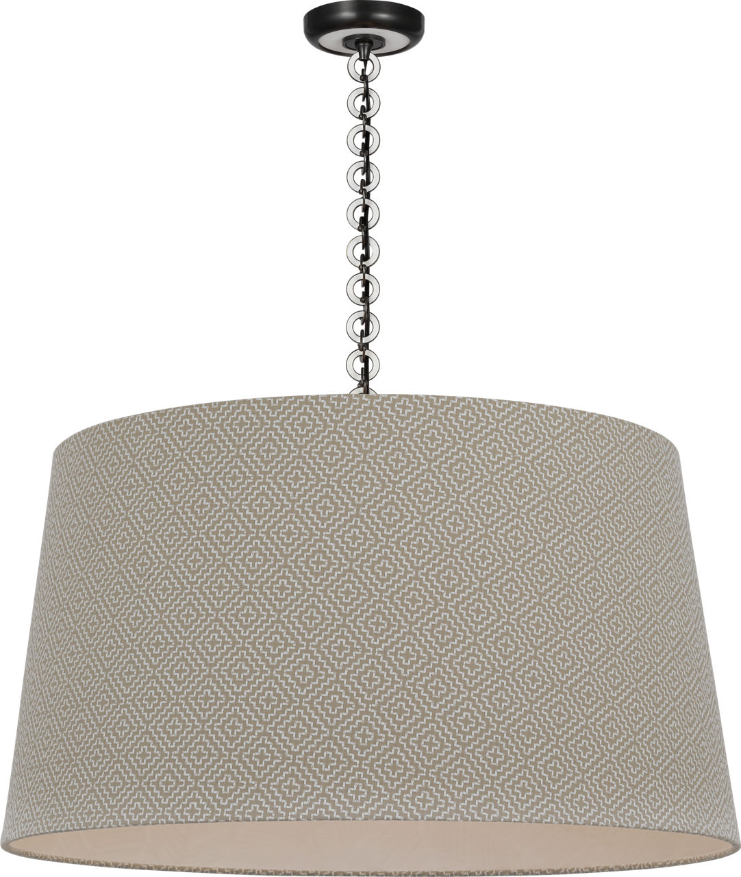 Evelyn 33" Hanging Shade in Bronze and White Oak with Schumacher Dove Soho Weave Shade
