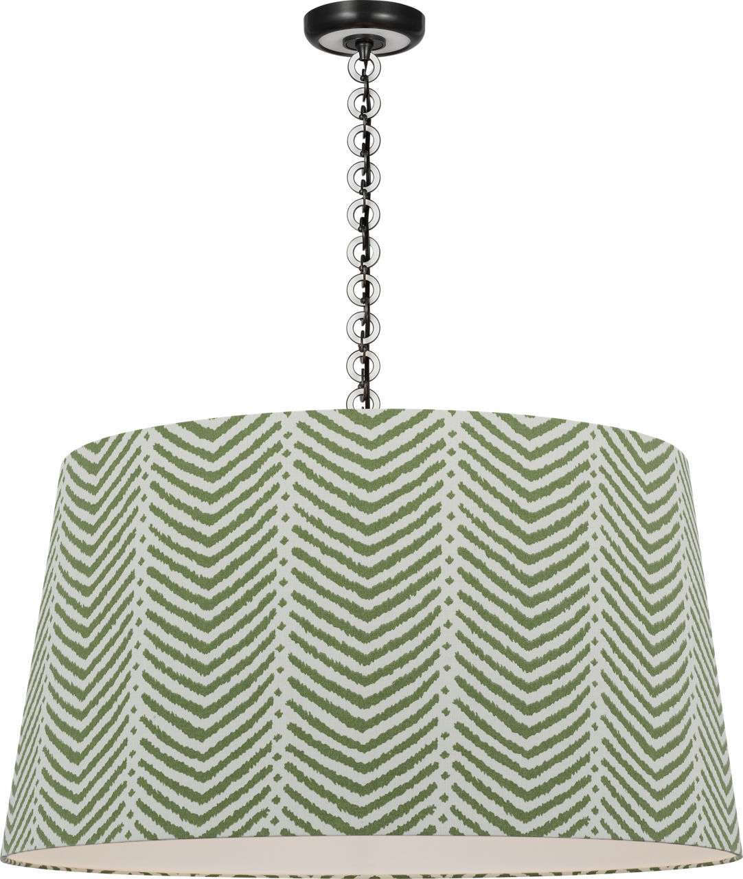 Evelyn 33" Hanging Shade in Bronze and White Oak with Schumacher Verde La Jolla Shade