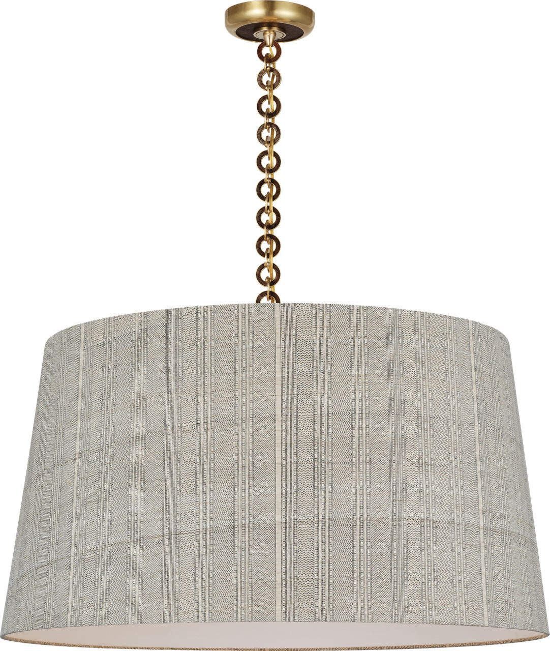 Evelyn 33" Hanging Shade in Hand-Rubbed Antique Brass and Natural Oak with Schumacher Natural Mohave Shade