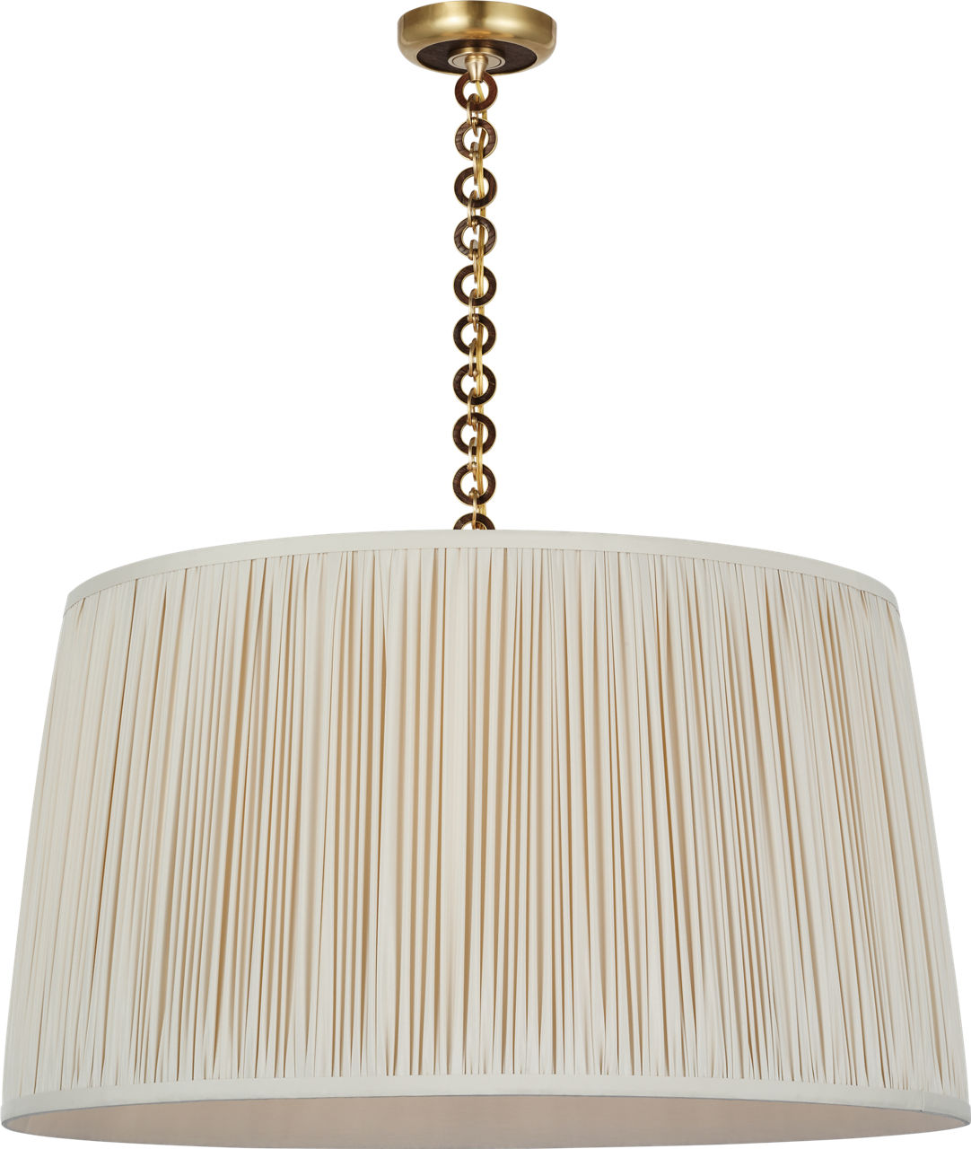Evelyn 33" Hanging Shade in Hand-Rubbed Antique Brass and Natural Oak with Champagne Silk Pleated Shade