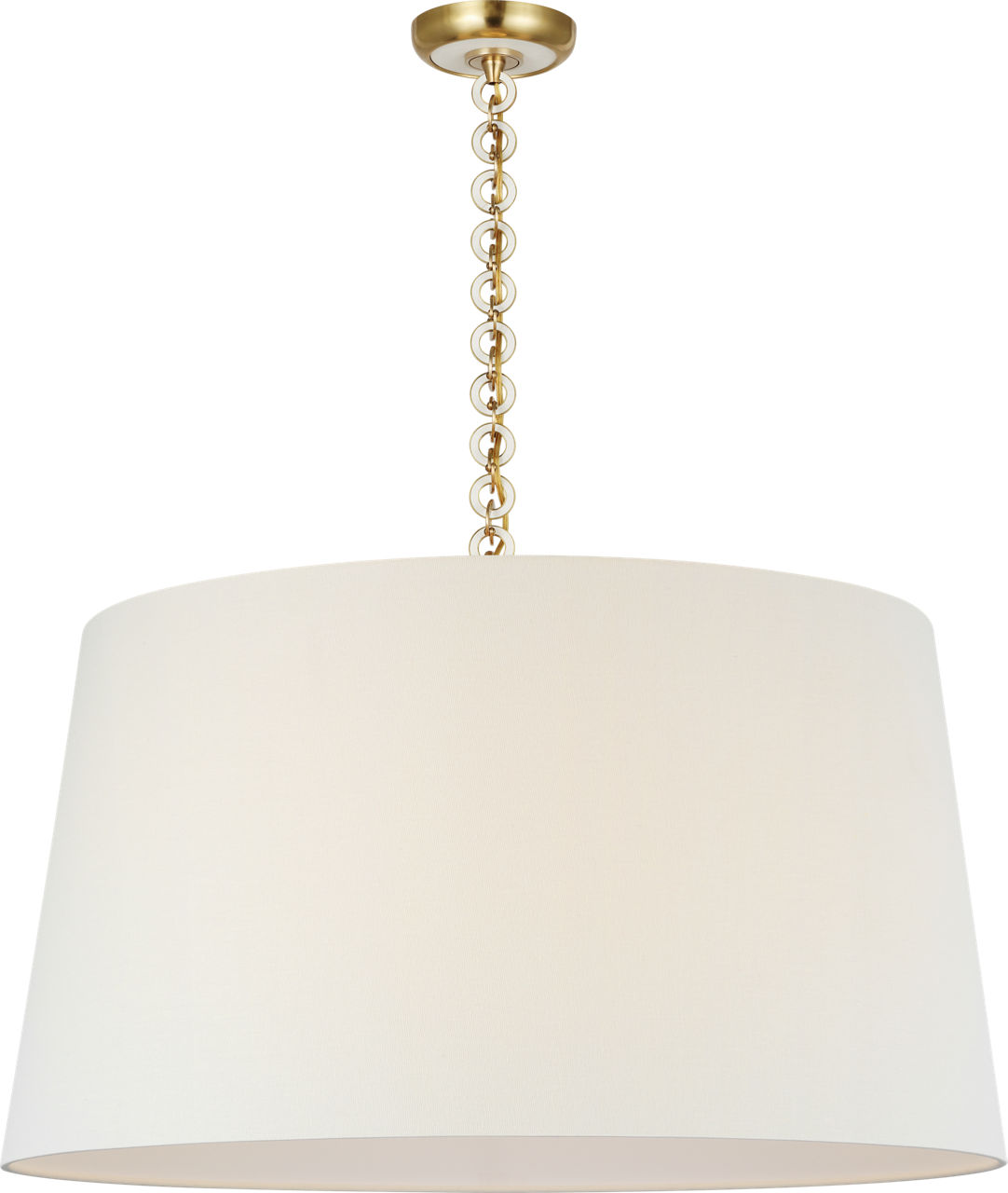 Evelyn 33" Hanging Shade in Hand-Rubbed Antique Brass and White Oak with Linen Shade