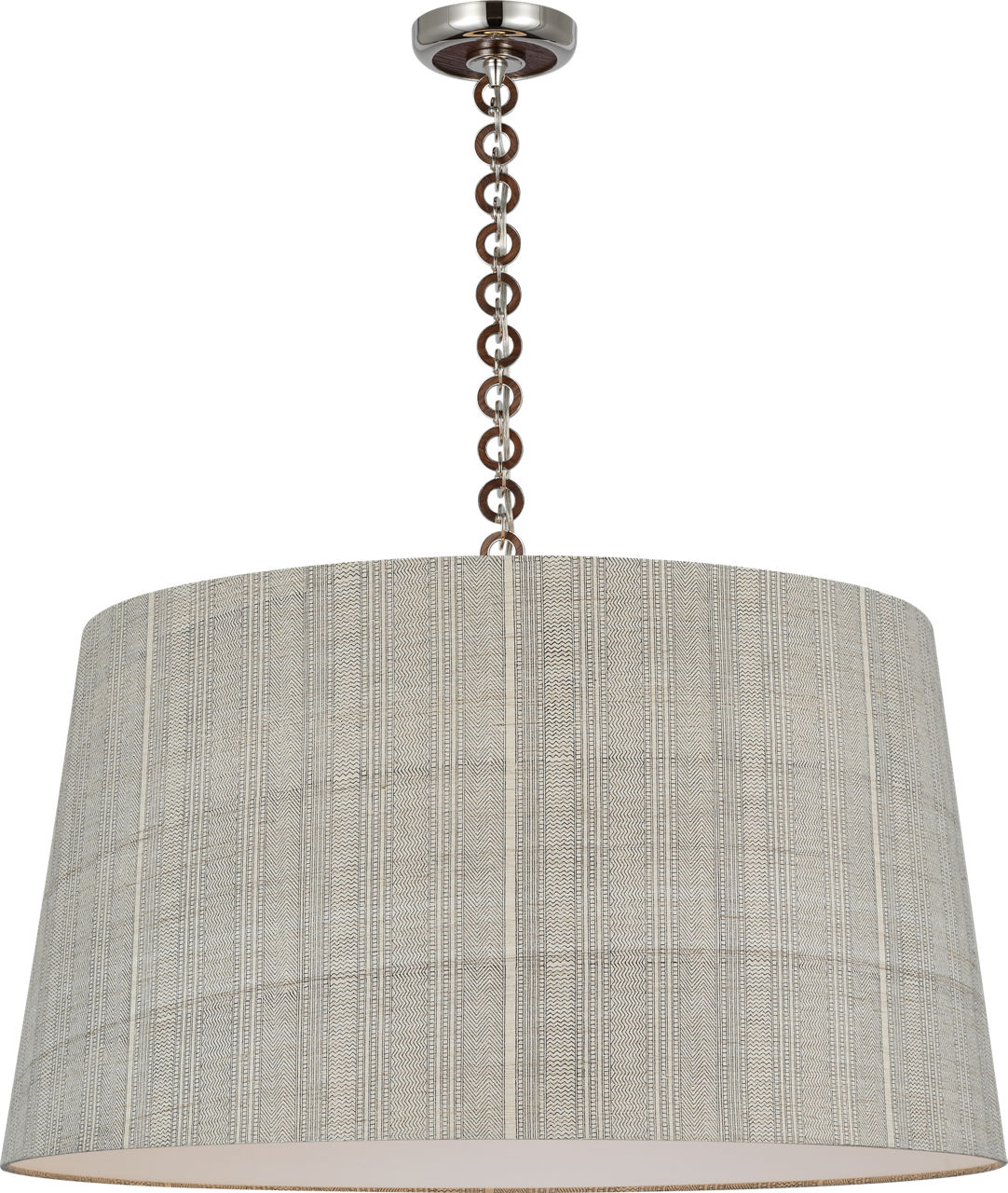 Evelyn 33" Hanging Shade in Polished Nickel and Natural Oak with Schumacher Natural Mohave Shade