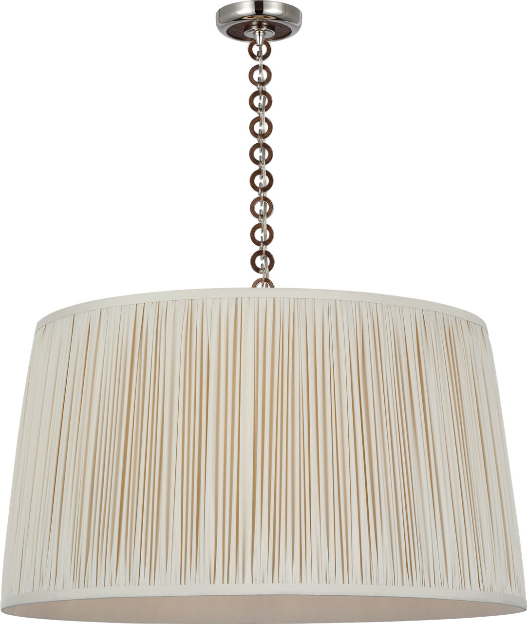 Evelyn 33" Hanging Shade in Polished Nickel and Natural Oak with Champagne Silk Pleated Shade