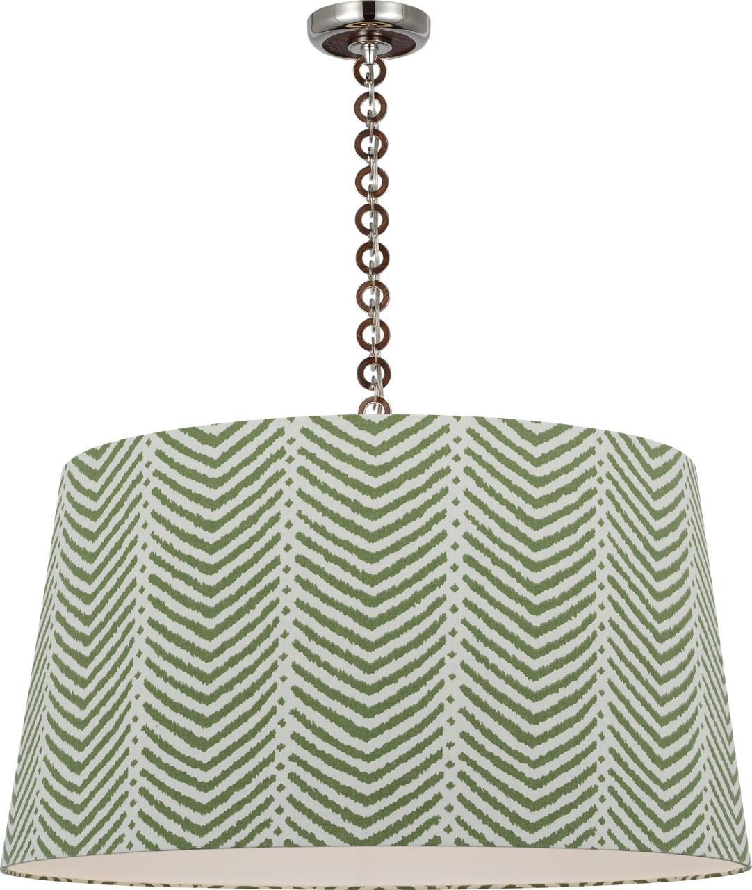 Evelyn 33" Hanging Shade in Polished Nickel and Natural Oak with Schumacher Verde La Jolla Shade