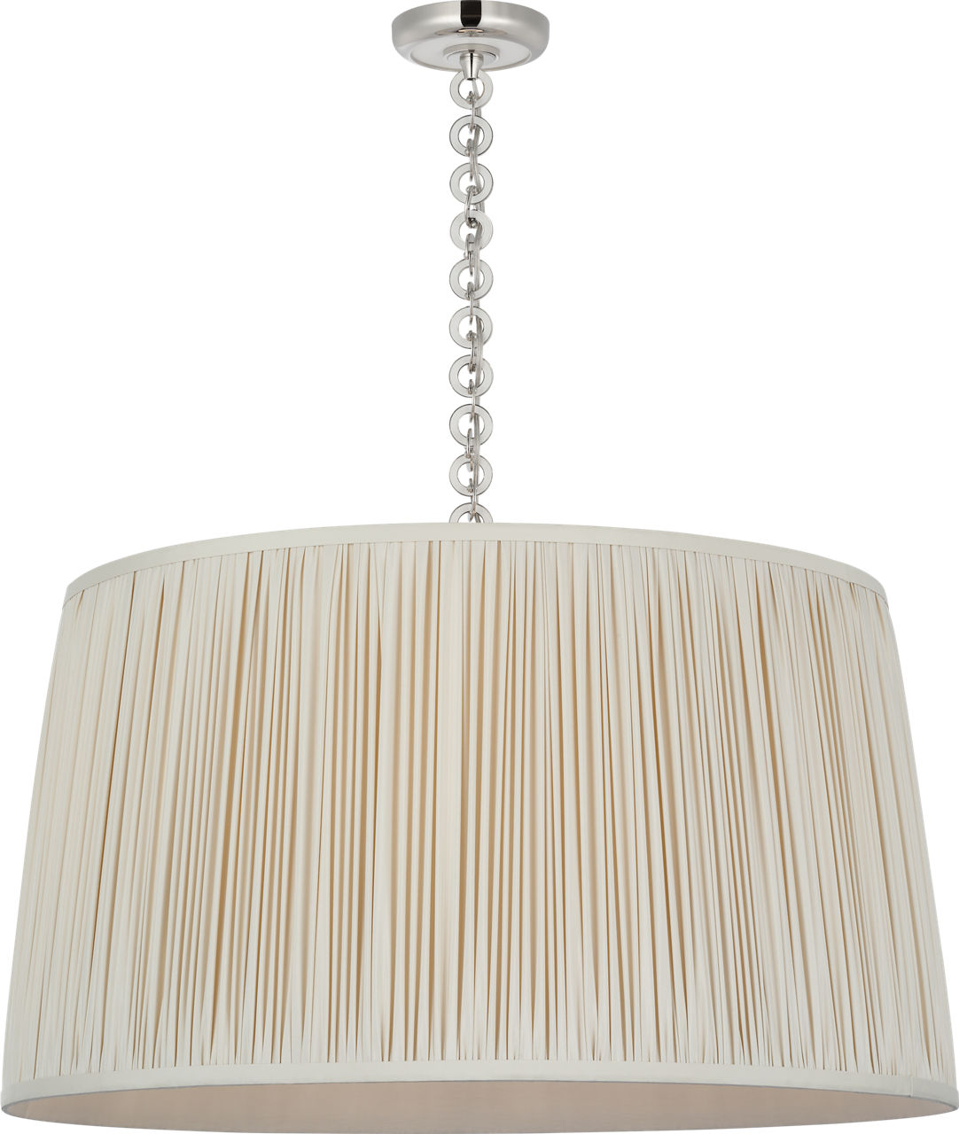 Evelyn 33" Hanging Shade in Polished Nickel and White Oak with Champagne Silk Pleated Shade