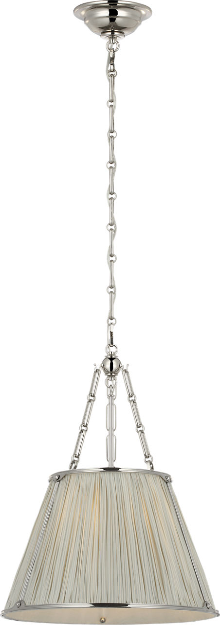 Allister 16" Hanging Shade in Polished Nickel with Schumacher Blue Charee Stripe Pleated Shade