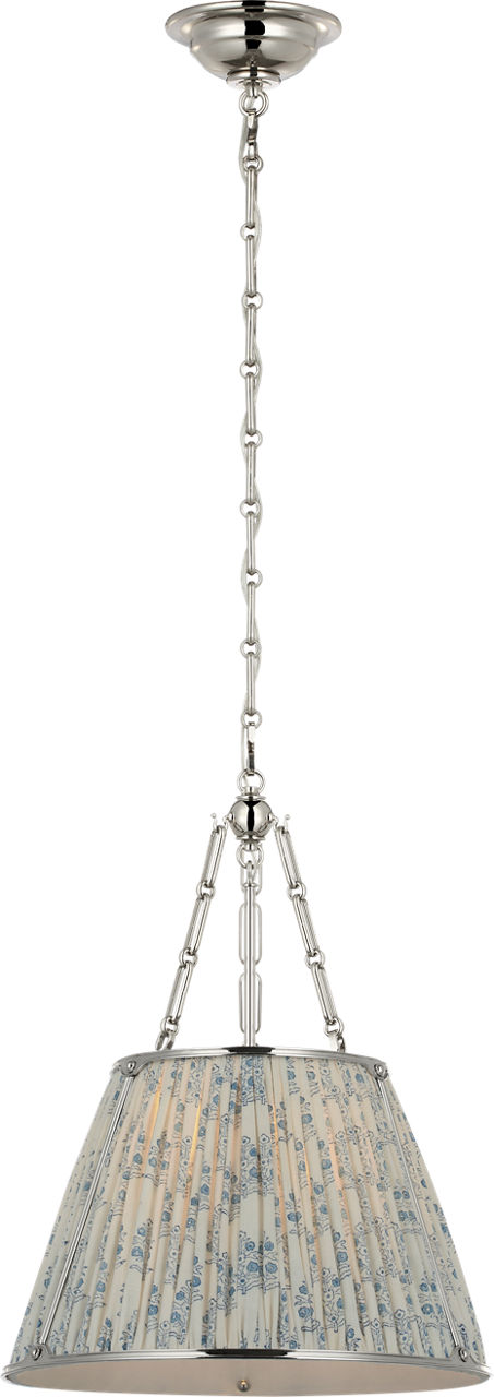 Allister 16" Hanging Shade in Polished Nickel with Schumacher Blue Aditi Pleated Shade