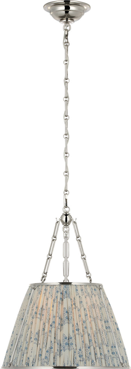 Allister 16" Hanging Shade in Polished Nickel with Schumacher Blue Aditi Pleated Shade